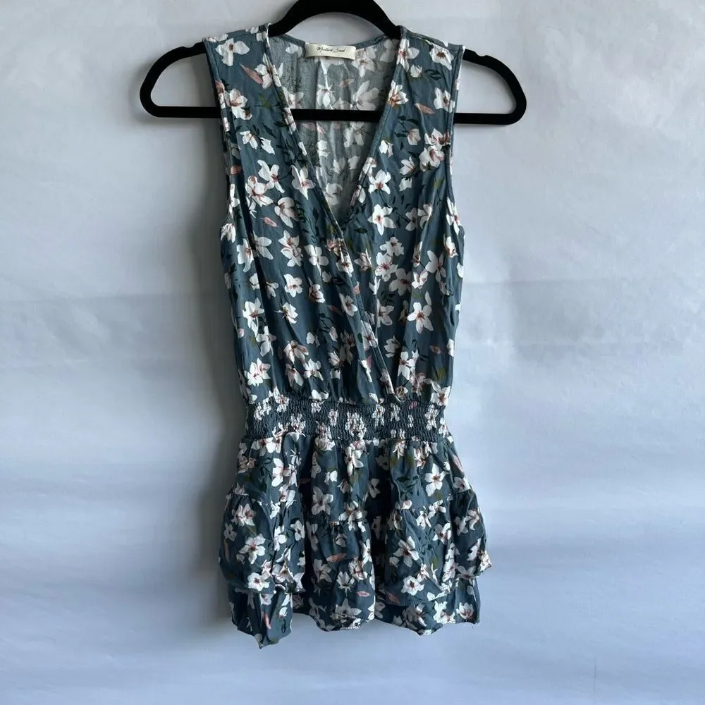 Mustard Seed Blue Floral Tunic Top
